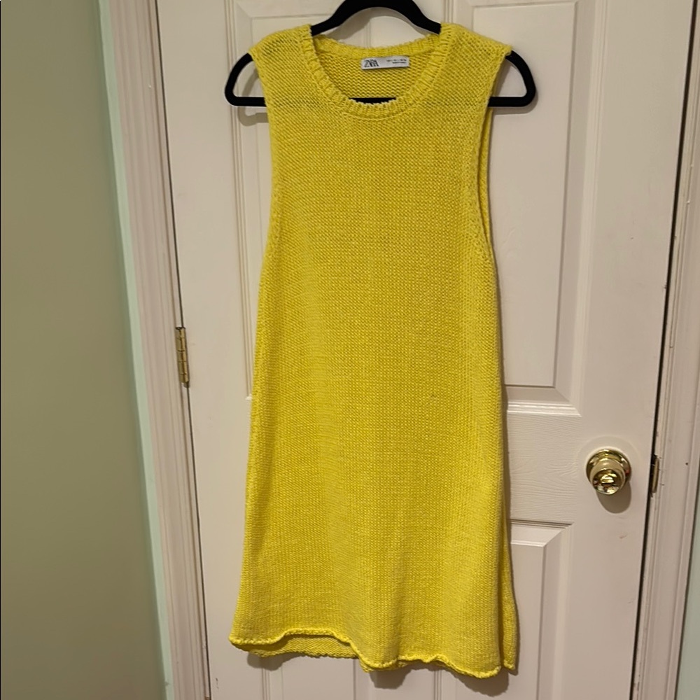 Zara | Vibrant Yellow Knit Crochet Dress - Size L